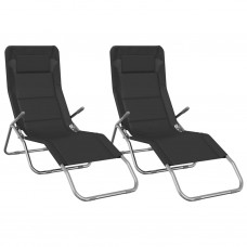 Sauļošanās krēsli, 2 gb., saliekami, melns tekstilēns, tērauds