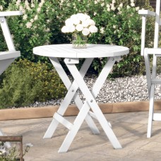 Salokāms dārza galds, balts, ø46 cm, akācijas masīvkoks