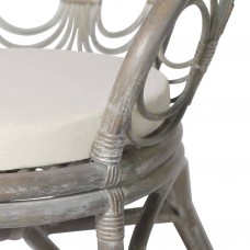 Virtuves krēsls ar matraci, pelēks, dabīga rotangpalma un lins