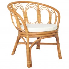 Virtuves krēsls ar matraci, brūna dabīgā rotangpalma, lins