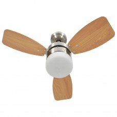 Griestu ventilators ar lampu un pulti, 76 cm, gaiši brūns