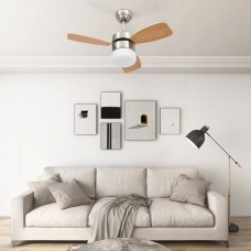 Griestu ventilators ar lampu un pulti, 76 cm, gaiši brūns