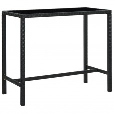 Dārza bāra galds, melns, 130x60x110 cm, pe rotangpalma, stikls