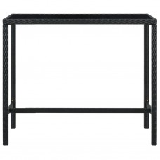 Dārza bāra galds, melns, 130x60x110 cm, pe rotangpalma, stikls