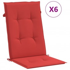 Dārza krēslu spilveni, 6 gab., sarkani, 120x50x3 cm, audums