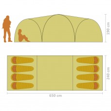 Iglu telts, 650x240x190 cm, astoņvietīga, kamuflāža