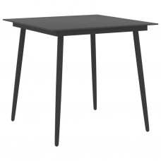 Dārza galds, melns, 80x80x74 cm, tērauds un stikls