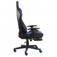 Datorspēļu krēsls ar kāju balstu, grozāms, zils, pvc