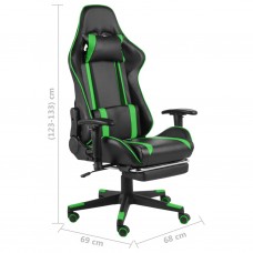 Datorspēļu krēsls ar kāju balstu, grozāms, zaļš, pvc