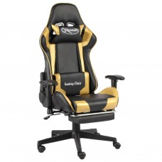 Datorspēļu krēsls ar kāju balstu, grozāms, zelta krāsā, pvc