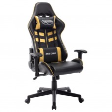 Datorspēļu krēsls, melna un zeltaina mākslīgā āda