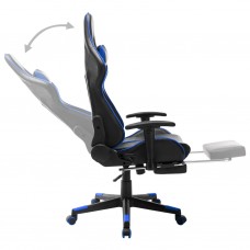 Datorspēļu krēsls ar kāju balstu, melna un zila mākslīgā āda