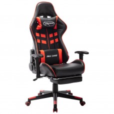 Datorspēļu krēsls ar kāju balstu, melna un sarkana mākslīgā āda