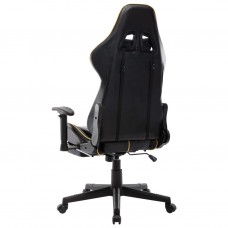 Datorspēļu krēsls ar kāju balstu, melna, zeltaina mākslīgā āda
