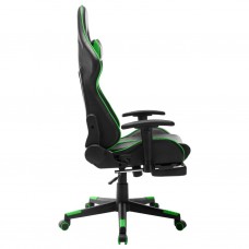 Datorspēļu krēsls ar kāju balstu, melna un zaļa mākslīgā āda