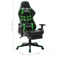 Datorspēļu krēsls ar kāju balstu, melna un zaļa mākslīgā āda