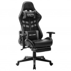 Datorspēļu krēsls ar kāju balstu, melna un pelēka mākslīgā āda
