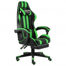 Biroja krēsls ar kāju balstu, melna un zaļa mākslīgā āda