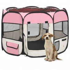 Saliekama suņu sētiņa, ar somu, rozā, 90x90x58 cm