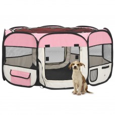 Saliekama suņu sētiņa, ar somu, rozā, 145x145x61 cm