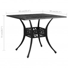 Dārza galds, melns, 90x90x73 cm, liets alumīnijs