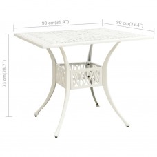 Dārza galds, balts, 90x90x73 cm, liets alumīnijs