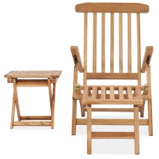 Dārza krēsls ar kāju balstu un galdiņu, masīvs tīkkoks
