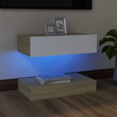 Tv plaukts ar led lampiņām, 60x35 cm, baltā un ozolkoka krāsā