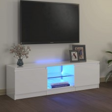 Tv skapītis ar led lampiņām, spīdīgi balts, 120x30x35,5 cm