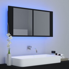 Vannasistabas spoguļskapītis ar led, melns, 90x12x45 cm, akrils