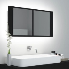 Vannasistabas spoguļskapītis ar led, melns, 90x12x45 cm, akrils
