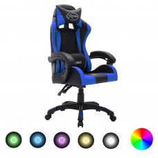 Biroja krēsls, rgb led gaismas, zila un melna mākslīgā āda