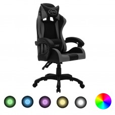 Biroja krēsls, rgb led gaismas, pelēka un melna mākslīgā āda