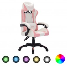 Biroja krēsls, rgb led gaismas, rozā un melna mākslīgā āda