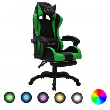 Biroja krēsls, rgb led gaismas, zaļa un melna mākslīgā āda