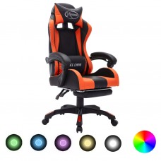 Biroja krēsls, rgb led gaismas, oranža un melna mākslīgā āda