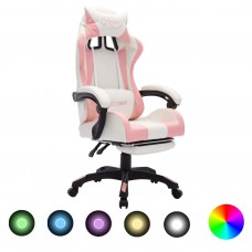 Biroja krēsls, rgb led gaismas, rozā un balta mākslīgā āda
