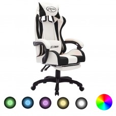 Biroja krēsls, rgb led gaismas, melna un balta mākslīgā āda