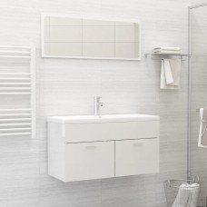 2-daļīgs vannasistabas mēbeļu komplekts, balts, skaidu plāksne