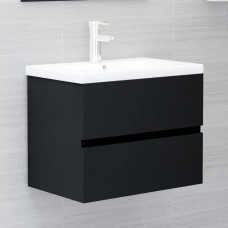 2-daļīgs vannasistabas mēbeļu komplekts, melns, skaidu plāksne