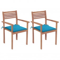 Dārza krēsli, 2 gab., zili matrači, masīvs tīkkoks