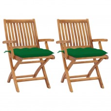 Dārza krēsli, 2 gab., zaļi matrači, masīvs tīkkoks