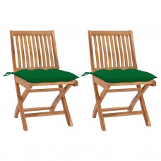 Dārza krēsli, 2 gab., zaļi matrači, masīvs tīkkoks
