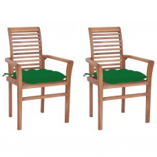 Virtuves krēsli, 2 gab., zaļi matrači, masīvs tīkkoks