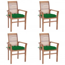Virtuves krēsli, 4 gab., zaļi matrači, masīvs tīkkoks