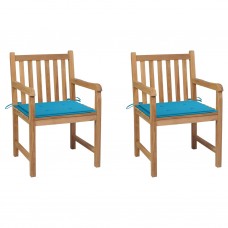 Dārza krēsli, 2 gab., zili matrači, masīvs tīkkoks