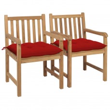 Dārza krēsli, 2 gab., sarkani matrači, masīvs tīkkoks