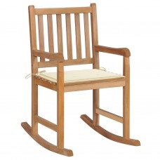 Šūpuļkrēsls ar krēmkrāsas matraci, masīvs tīkkoks