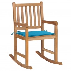 Šūpuļkrēsls ar zilu matraci, masīvs tīkkoks