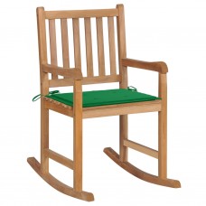 Šūpuļkrēsls ar zaļu matraci, masīvs tīkkoks